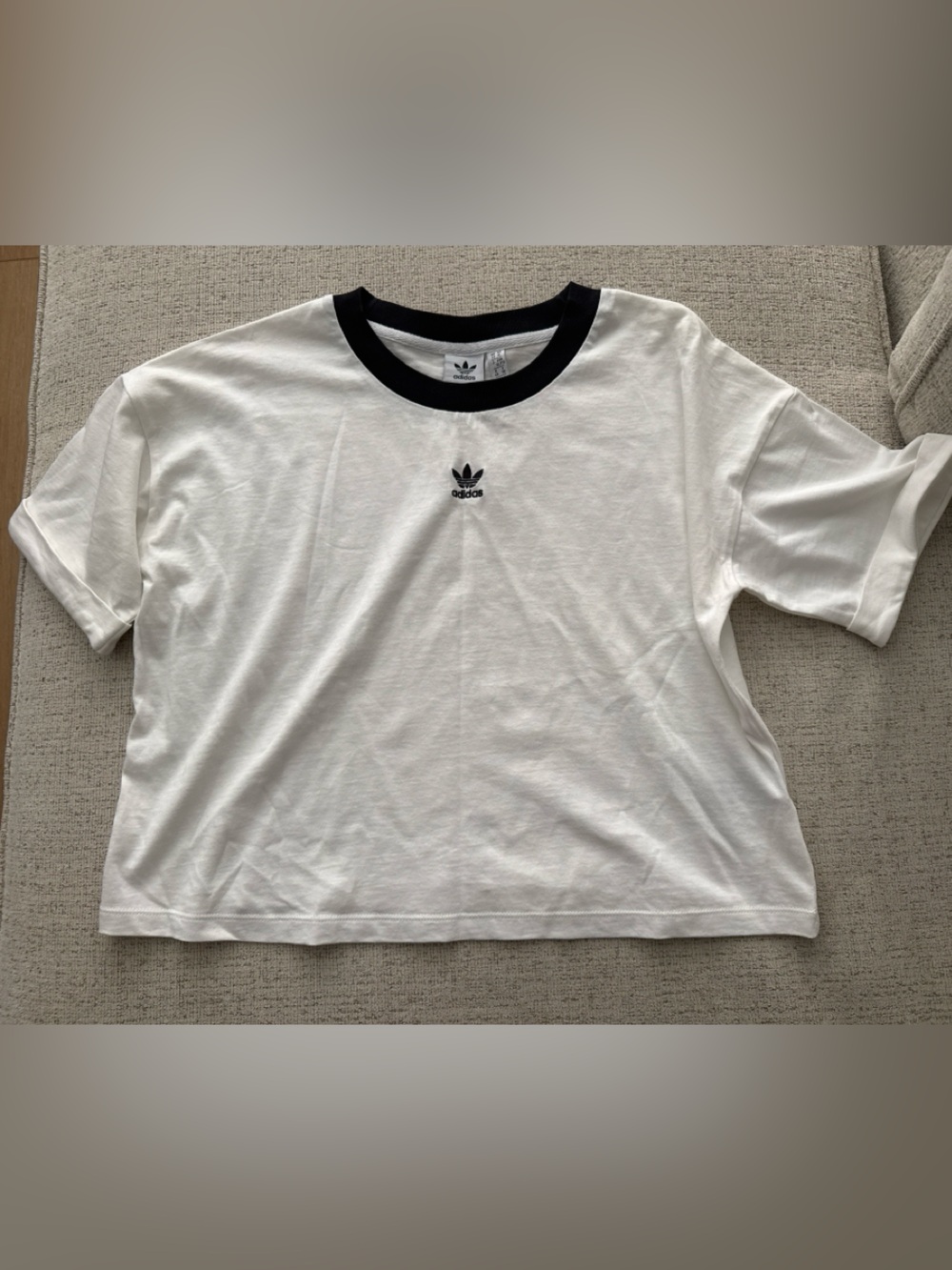adidas White Tee with Black Ringer Collar